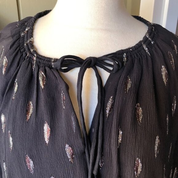 NEW! IRO Naomie Black Silk Flared Bell Sleeve Blouse With Metallic Thread - S - Picture 5 of 11